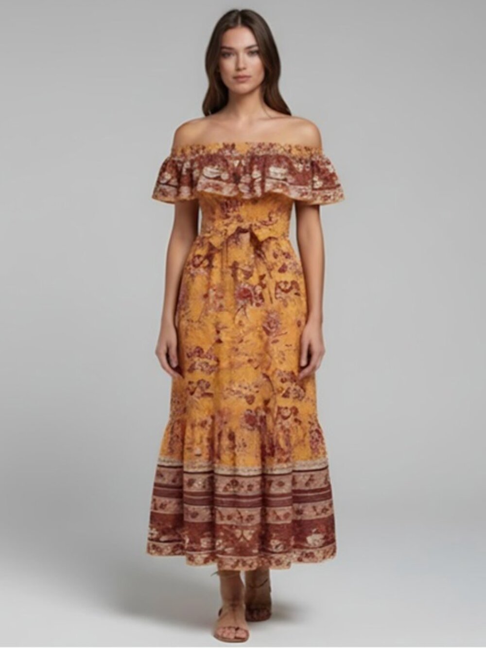 Boho Floral Pattern Off Shoulder A-Line Dress